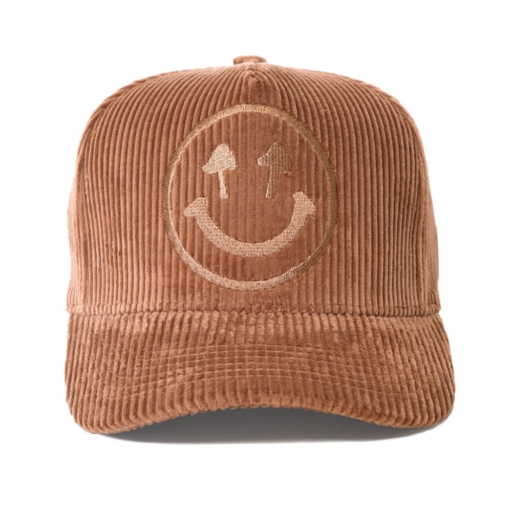 Brown Corduroy Smiley Face Cap